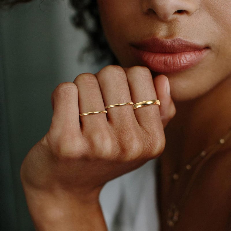 Jstyle 14K Gold Filled Stacking Rings for Women, Minimalist Stackable Gold Rings, Dainty Non Tarnish Pinky Thumb Statement Thin Band Rings Set, Comfort Fit 1mm 3mm - Image 5